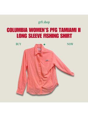 COLUMBIA Womens PFG Tamiami II Long Sleeve Fishing Shirt Coral Pink Size L